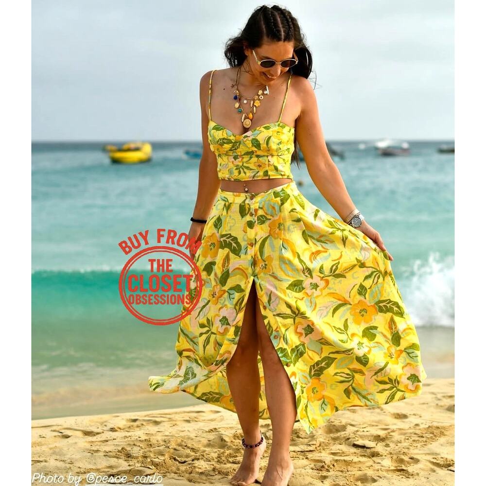 Zara Floral Co Ord Set Corset Top Midi Skirt Linen Blend Vacation Outfit NWT - Picture 12 of 16